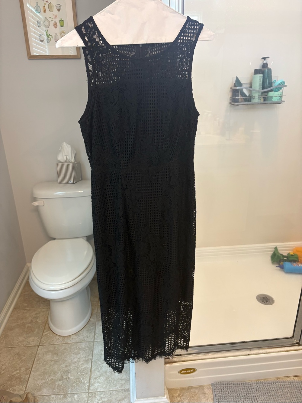 Truly‎ Poppy Women's Size 4 Black Floral Crochet Lace Midi Sheath Dress Cocktail